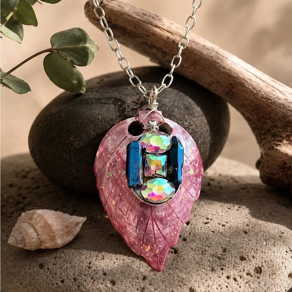 RUBYRUDI OOAK Upcycled MOP Shell Pendant Necklace Pink Mermaidcore Assemblage
